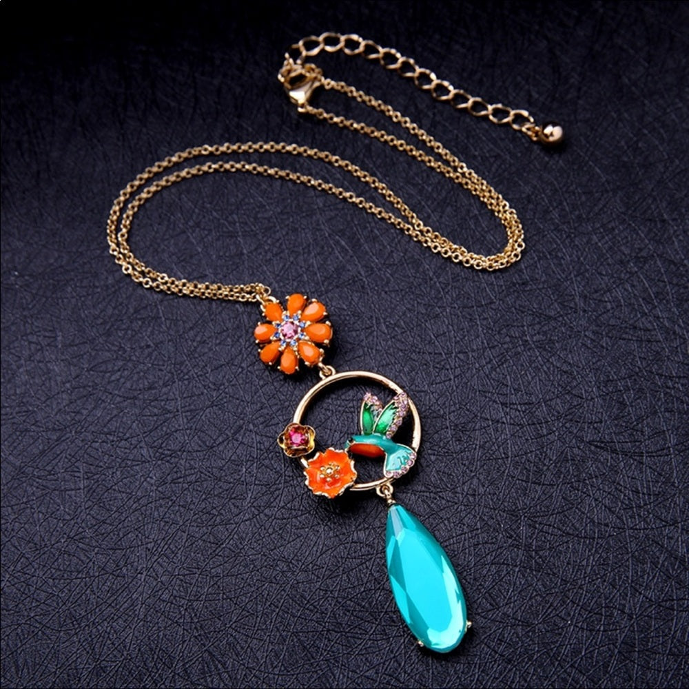 Last One Swarovski Happy Hummingbird Necklace New