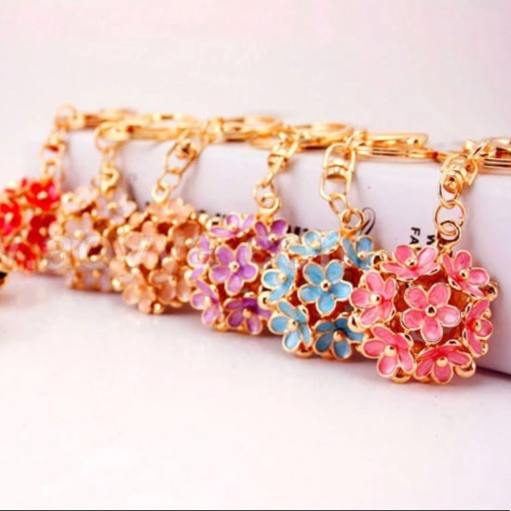 Floral Bouquet Purse Charm Keychain Blue New NWT