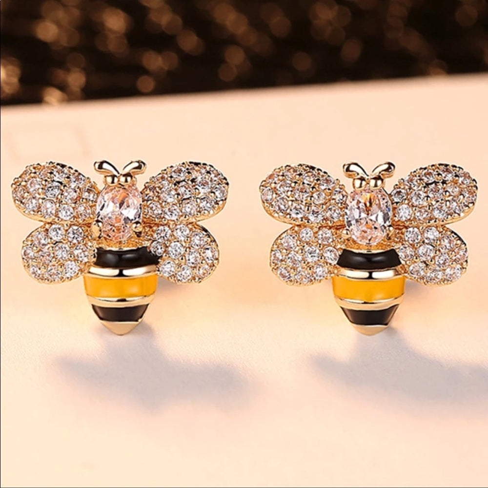 Swarovski Bee Earrings Gold Plated New With Tags