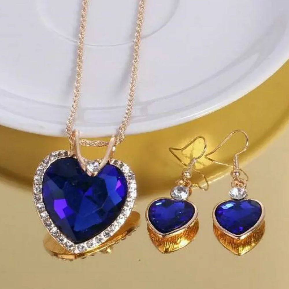 Australian Blue Heart  Earrings and Necklace Set