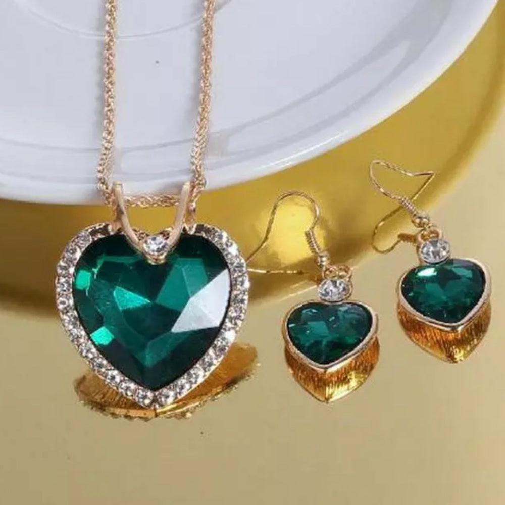 Australian Emerald Heart  Necklace Earrings Set