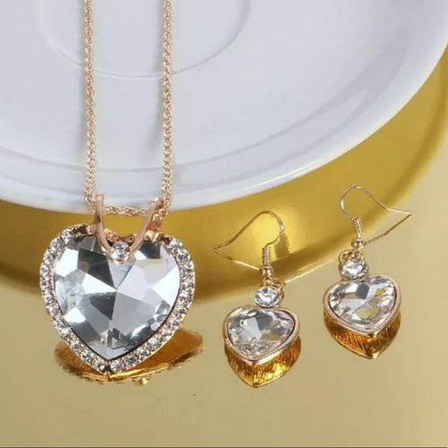 Australian Crystals Heart Necklace Earrings Set