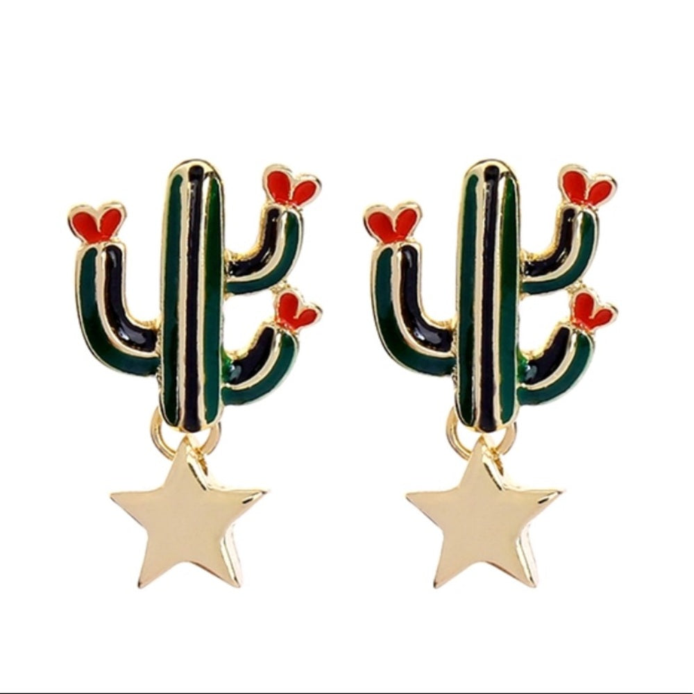 Cactus Star Flower Heart Earrings New With Tags