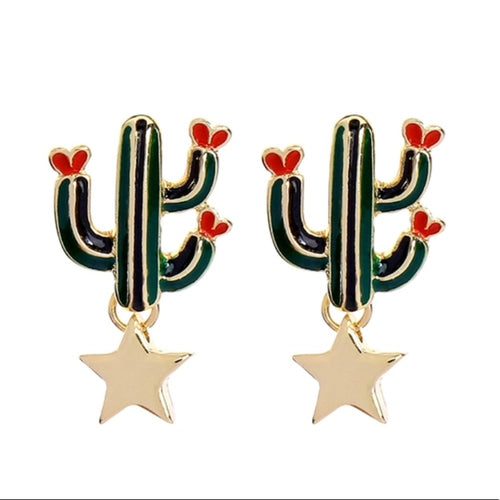 Cactus Star Flower Heart Earrings New With Tags