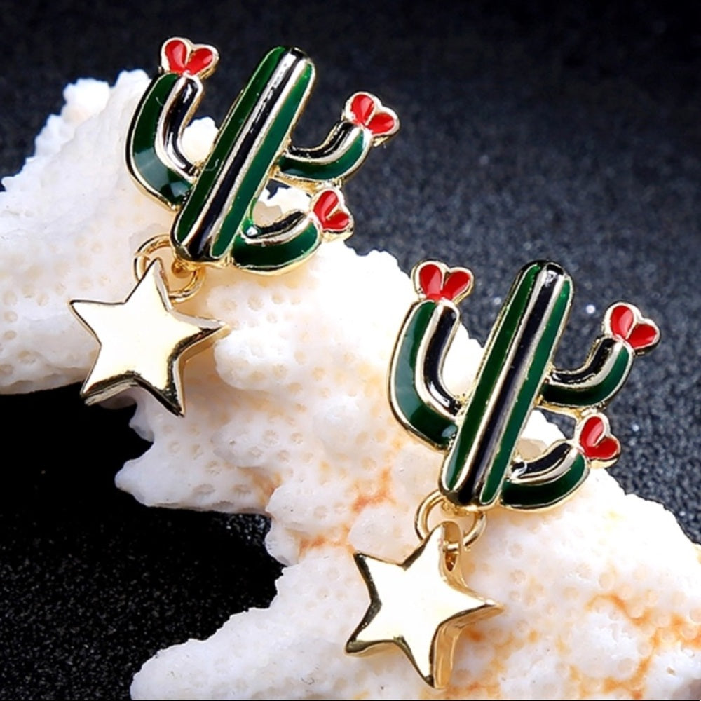Cactus Star Flower Heart Earrings New With Tags