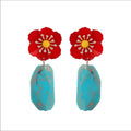 Country French Turquoise Floral Earrings New