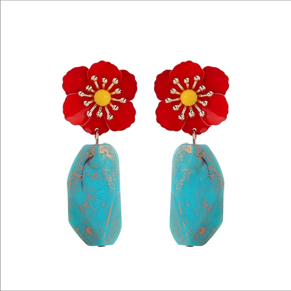 Country French Turquoise Floral Earrings New