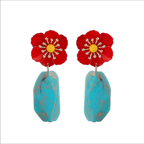 Country French Turquoise Floral Earrings New