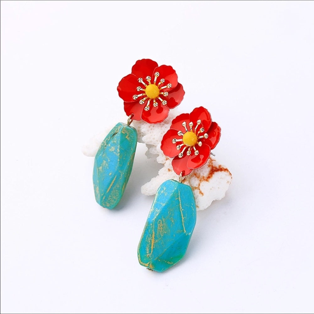 Country French Turquoise Floral Earrings New