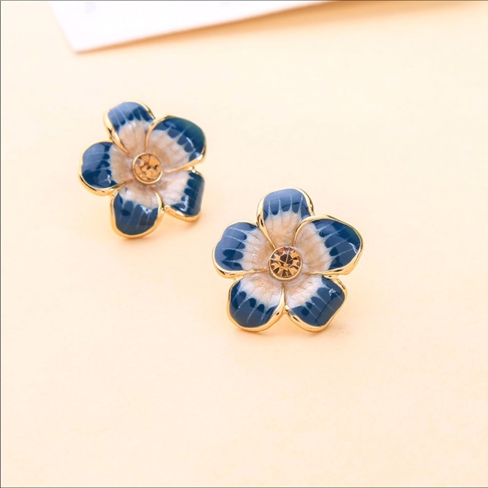 Swarovski Floral Blue Earrings New With Tags