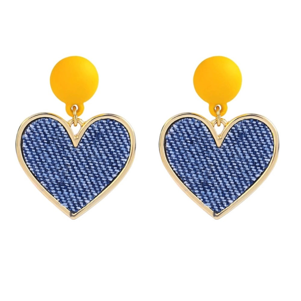 Country French Denim Heart Earrings New With Tags