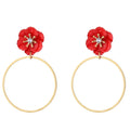 Swarovski Red Pansy Hoop Earrings