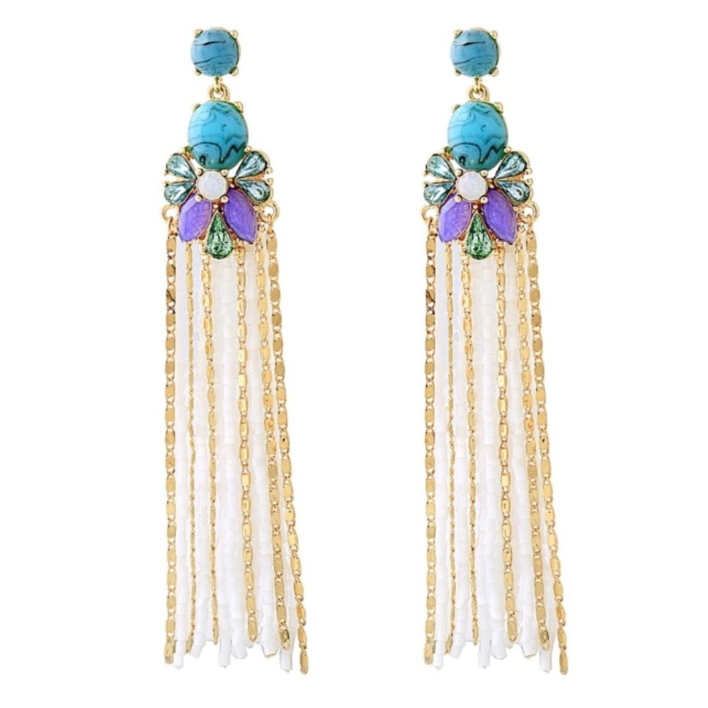 Swarovski French Turquoise Tassel Shell Earrings