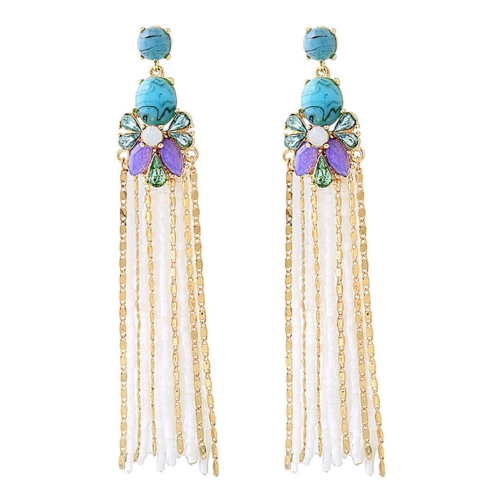 Swarovski French Turquoise Tassel Shell Earrings