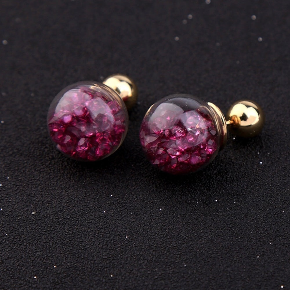 Burgandy Crystal Bauble Double Sided Earrings New