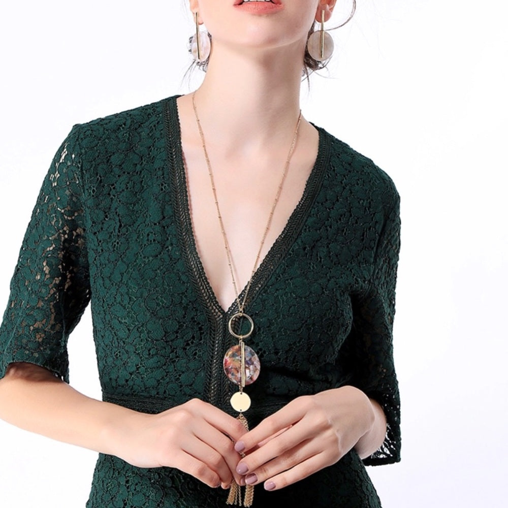 Gold Luxe Circle Tassel Necklace New With Tags