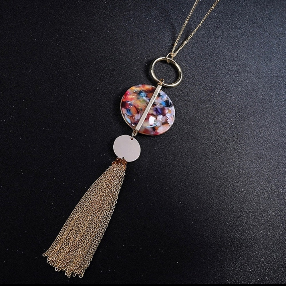 Gold Luxe Circle Tassel Necklace New With Tags