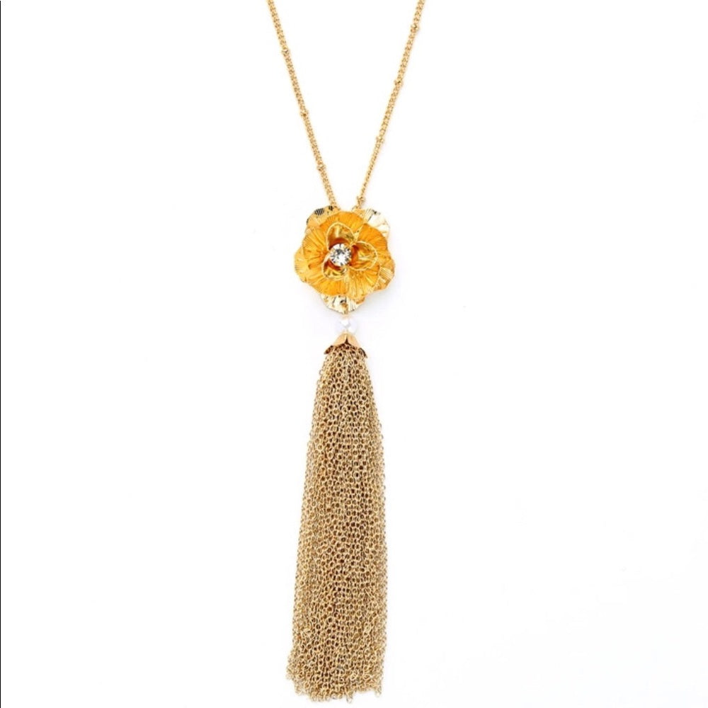 Swarovski Golden Cosmos Tassel Necklace New