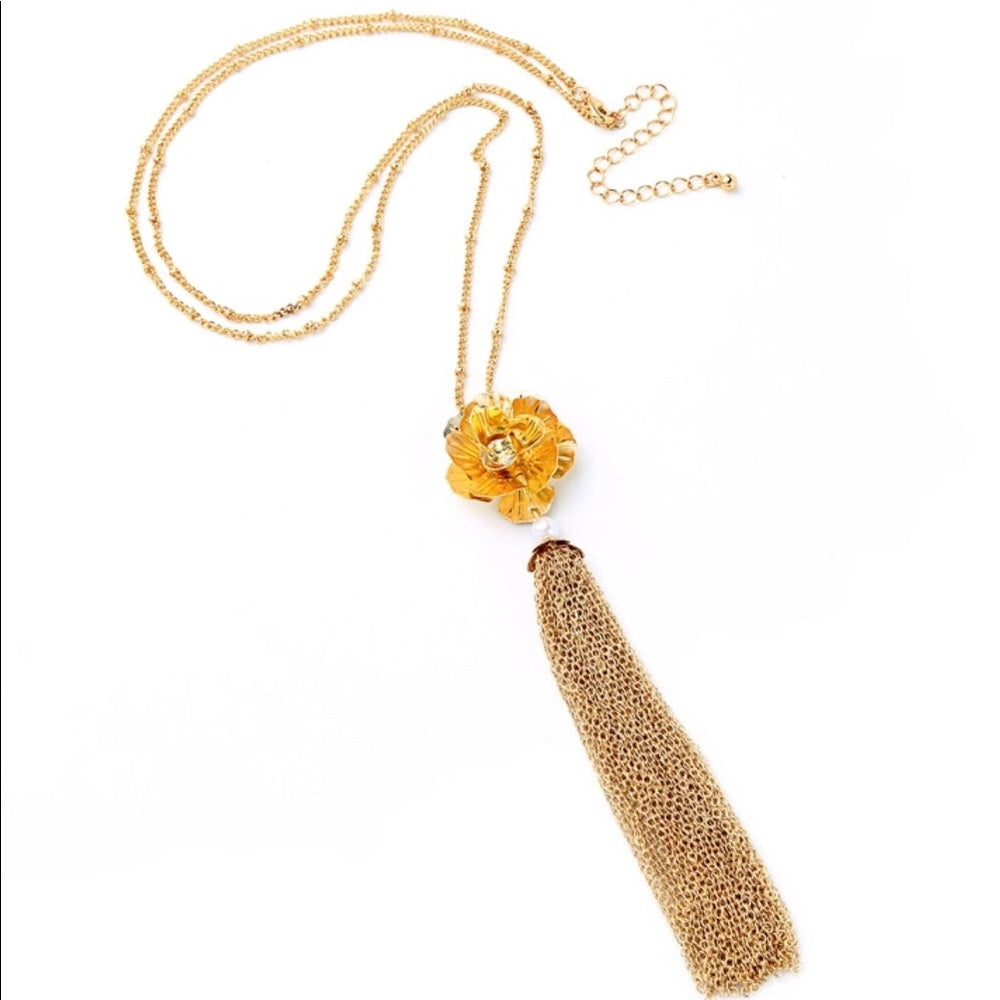 Swarovski Golden Cosmos Tassel Necklace New