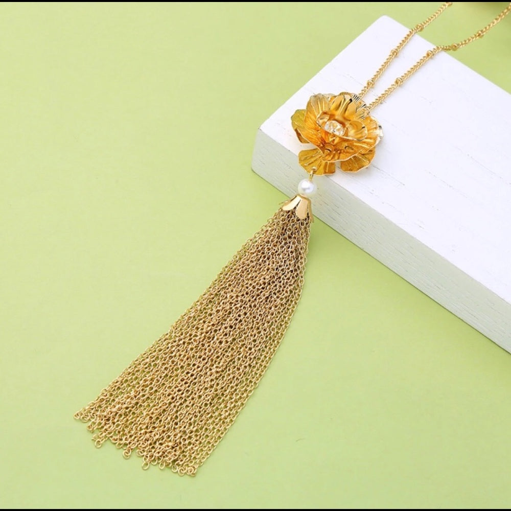 Swarovski Golden Cosmos Tassel Necklace New