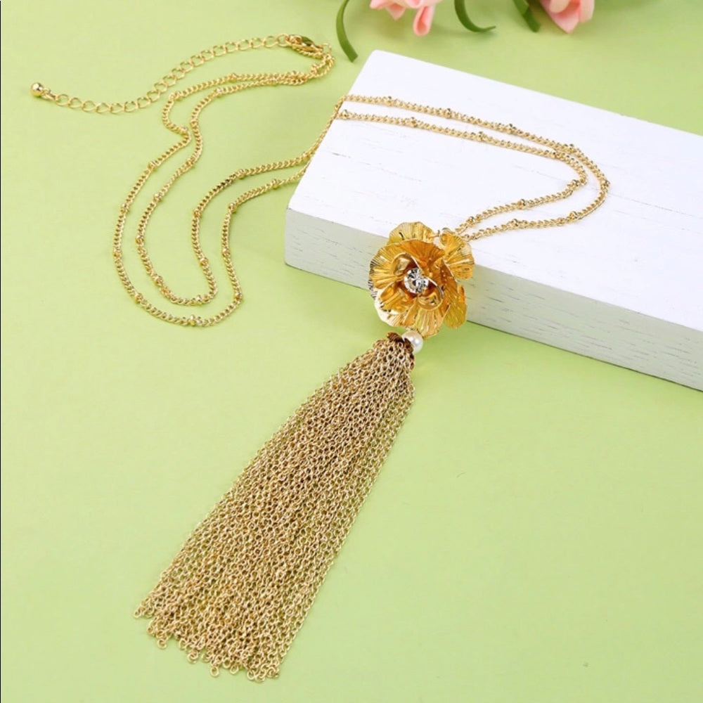 Swarovski Golden Cosmos Tassel Necklace New