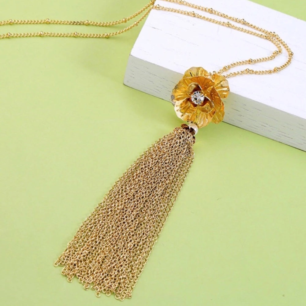 Swarovski Golden Cosmos Tassel Necklace New