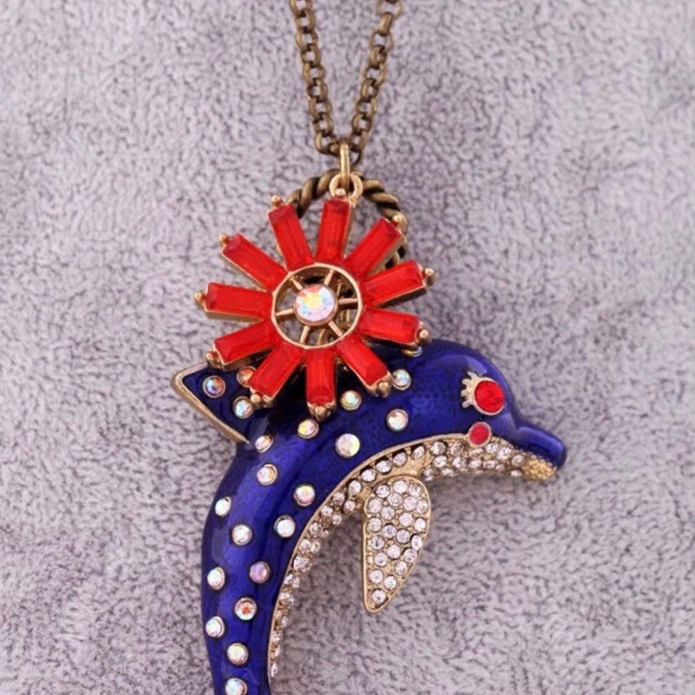 Swarovski Daisy Dolphin Necklace New With Tags