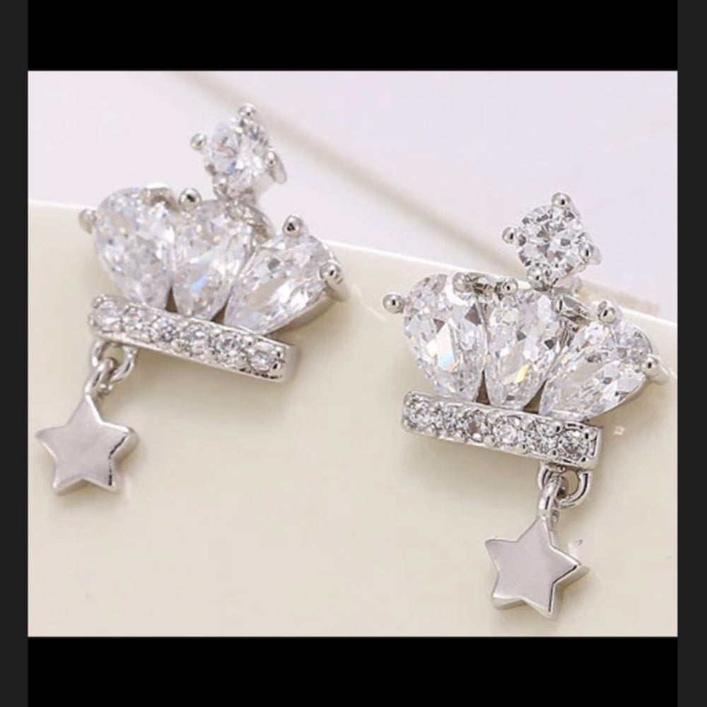 Sterling Silver Swarovski Crowned Star Earrings
