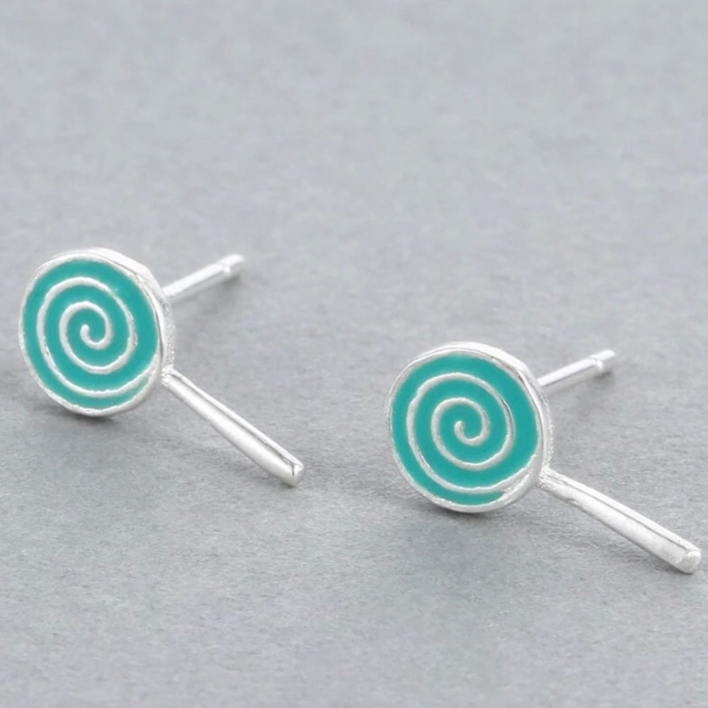 Solid Sterling Silver Blue Swirl Pop Earrings New