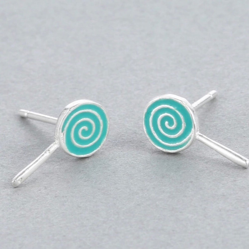 Solid Sterling Silver Blue Swirl Pop Earrings New