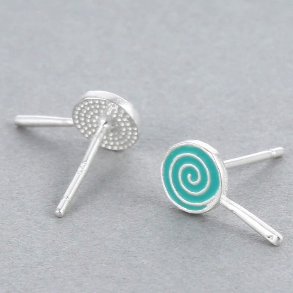 Solid Sterling Silver Blue Swirl Pop Earrings New