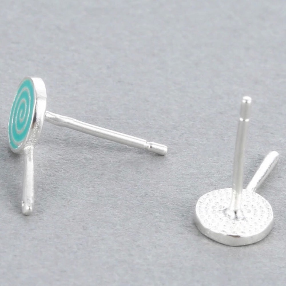 Solid Sterling Silver Blue Swirl Pop Earrings New