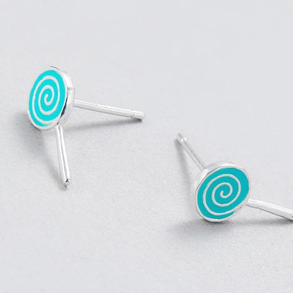 Solid Sterling Silver Blue Swirl Pop Earrings New