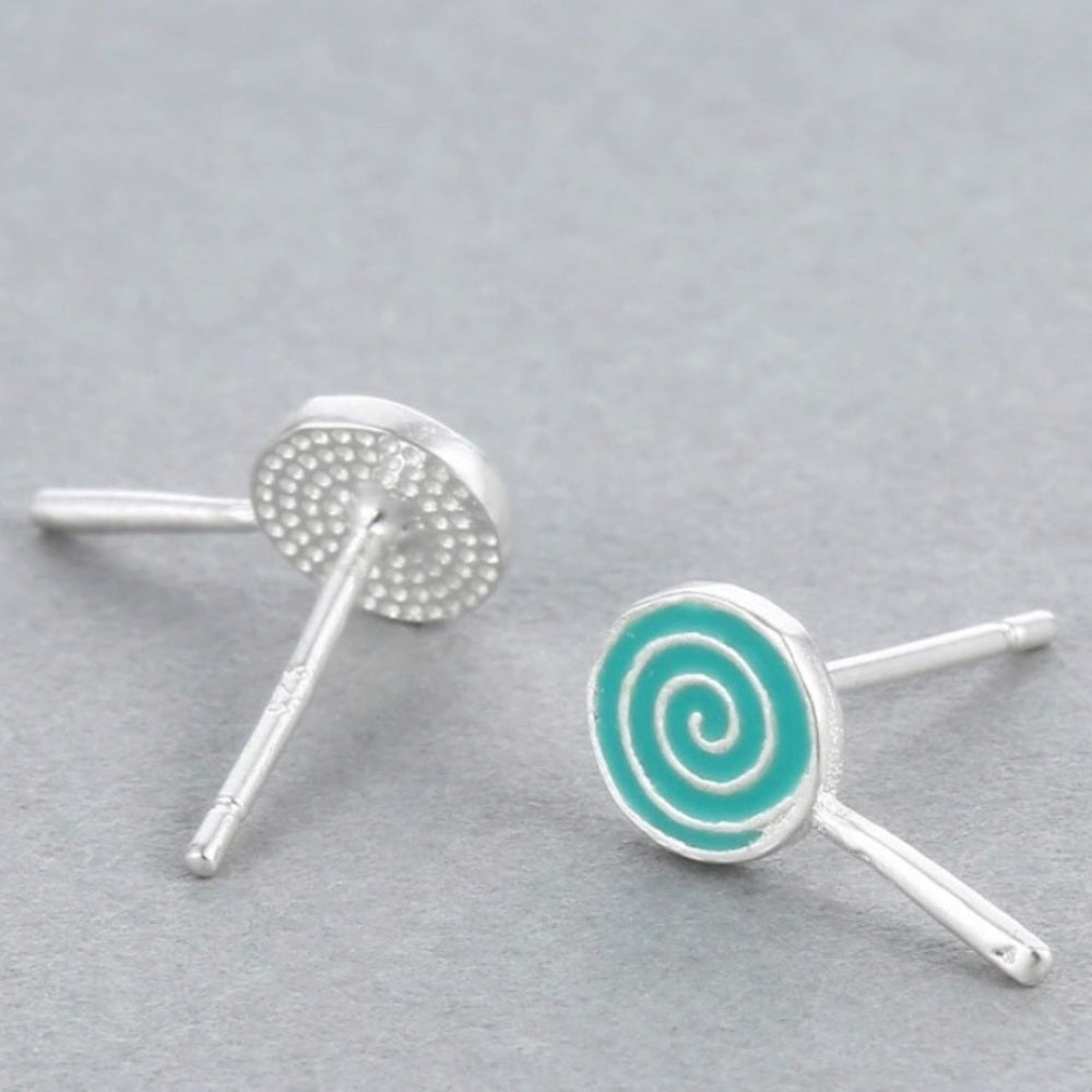 Solid Sterling Silver Blue Swirl Pop Earrings New