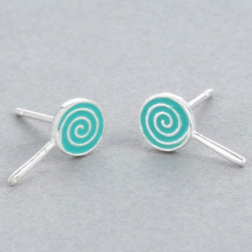 Solid Sterling Silver Blue Swirl Pop Earrings New