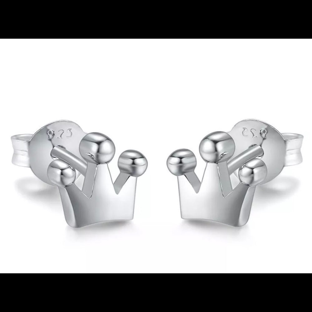 Solid Sterling Silver Crowned Royal Earrings New