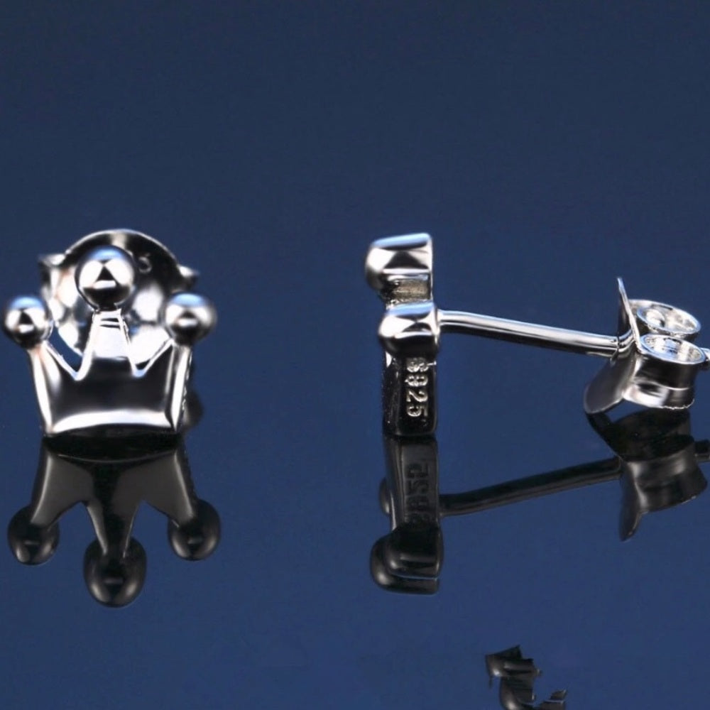 Solid Sterling Silver Crowned Royal Earrings New
