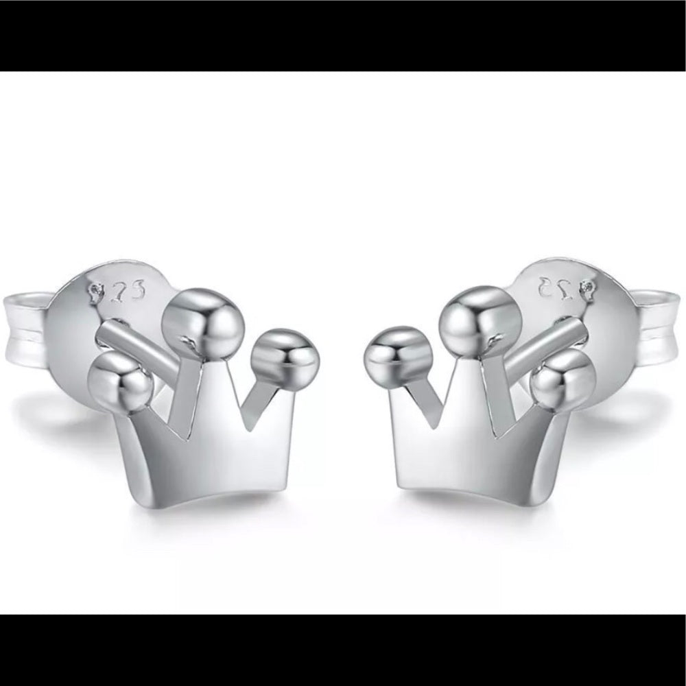 Solid Sterling Silver Crowned Royal Earrings New