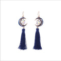 Swarovski Navy Moon French Tassel Earrings New