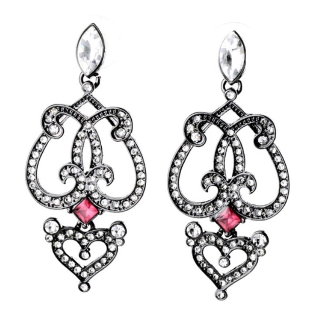 Swarovski French Pink Heart Chandalier Earrings