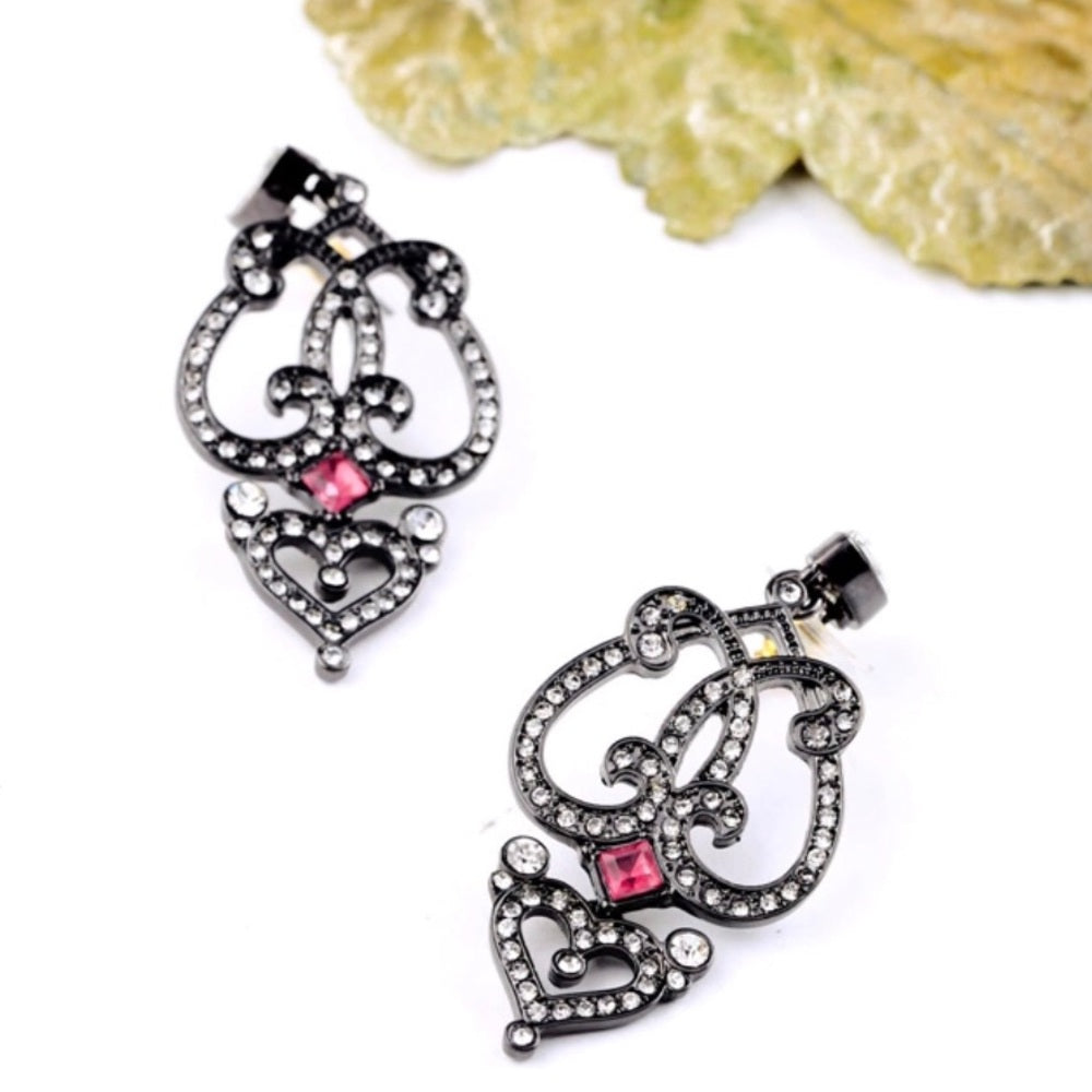 Swarovski French Pink Heart Chandalier Earrings