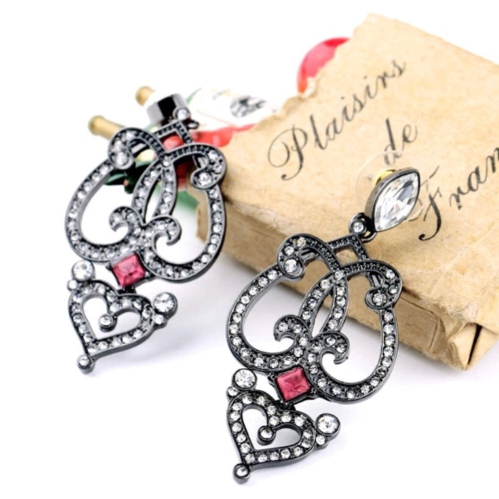 Swarovski French Pink Heart Chandalier Earrings