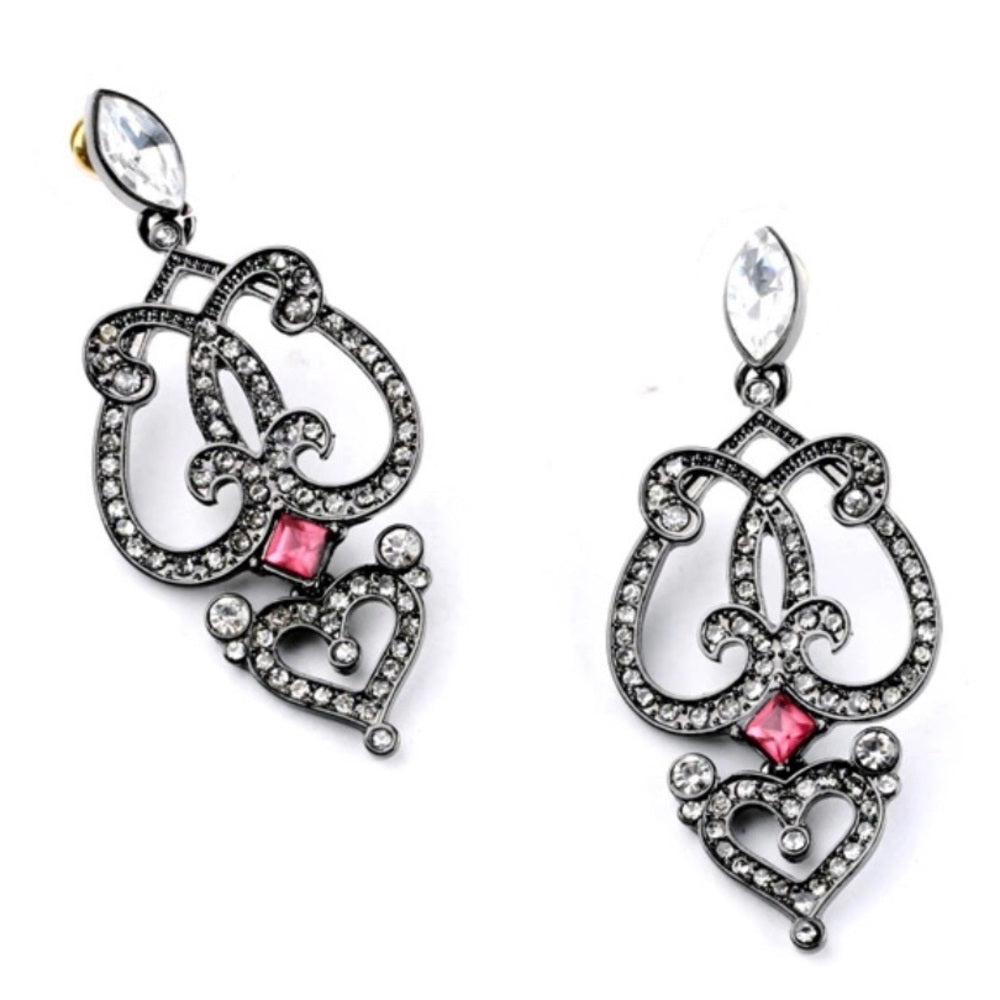 Swarovski French Pink Heart Chandalier Earrings