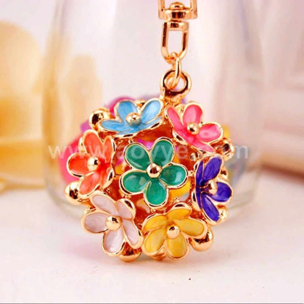 Mixed Bouquet Floral Purse Charm Keychain New