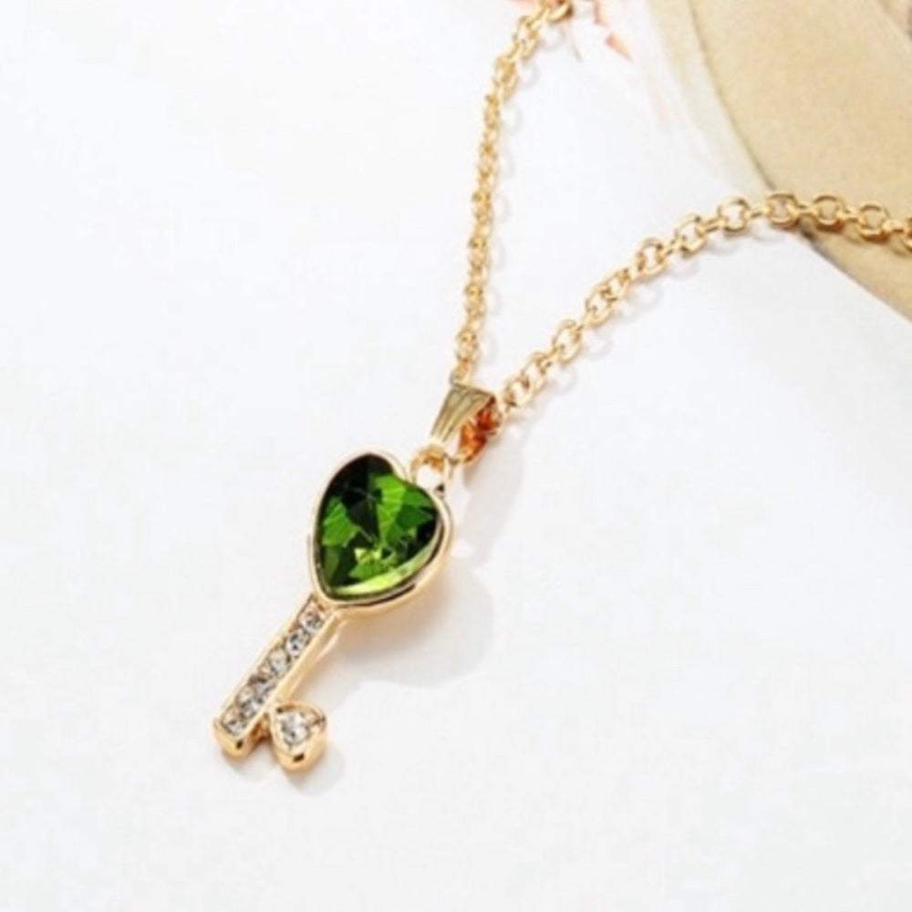 Key To My Heart Green Australian Crystal Necklace