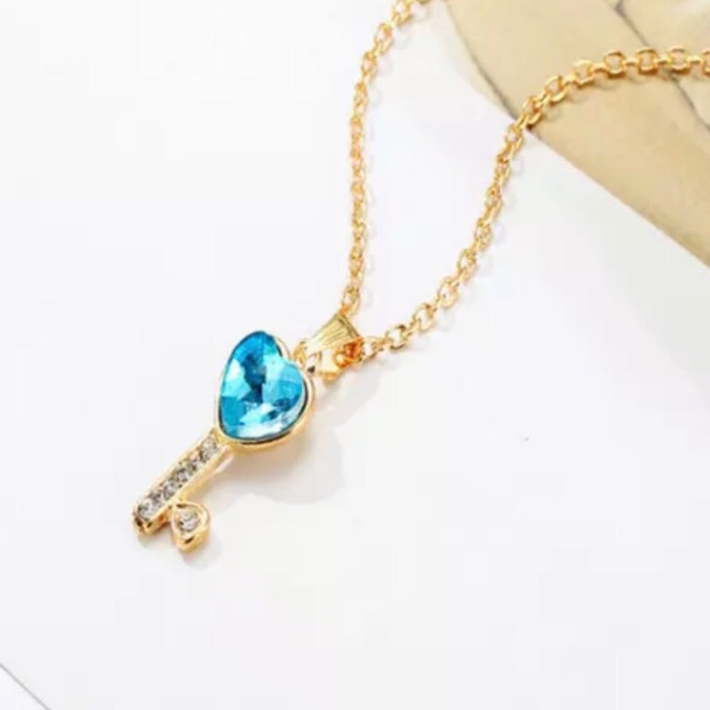 Key To My Heart Australian Blue Crystal Necklace
