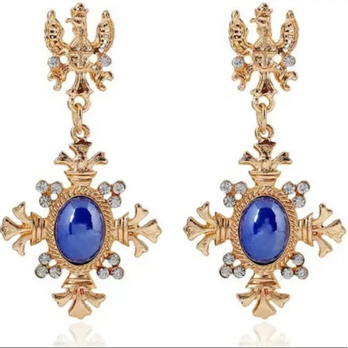 Blue Royal Cross Earrings New With Tags Gold Plate