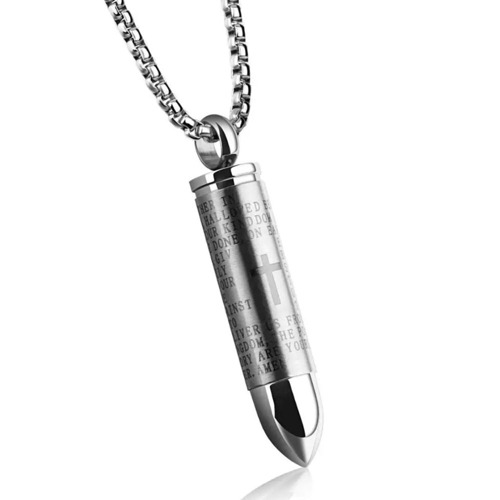 Lords Prayer Bullet Chain Necklace Silver New