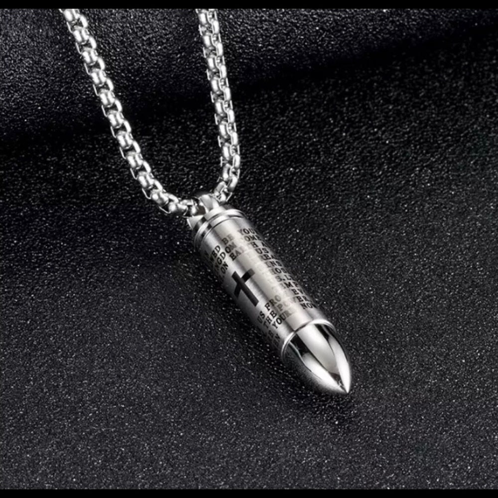 Lords Prayer Bullet Chain Necklace Silver New