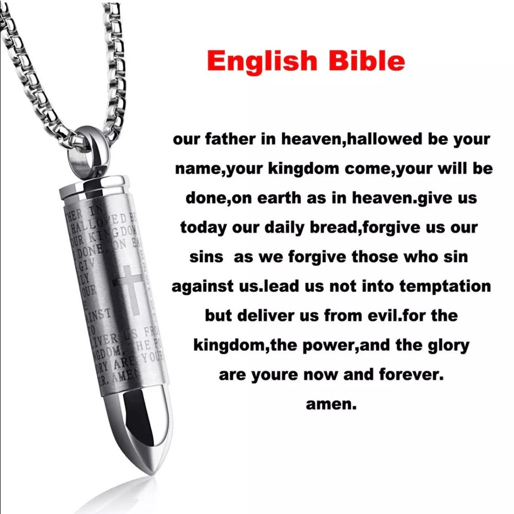 Lords Prayer Bullet Chain Necklace Silver New